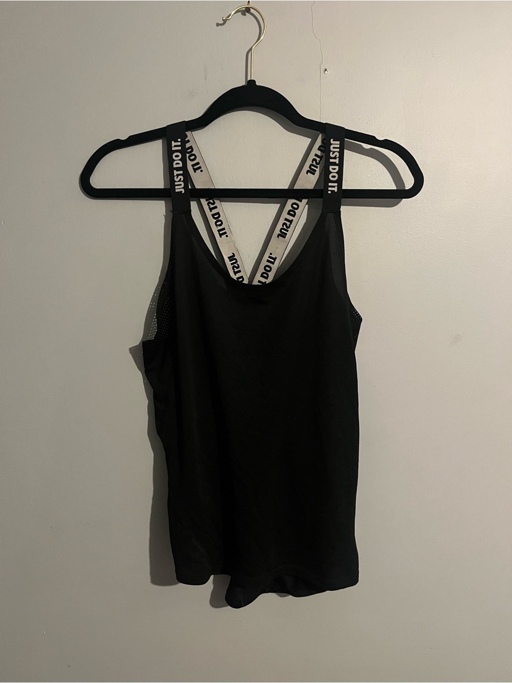 Nike Black Tank Top with White 'Just Do It' Straps criss cross size medium